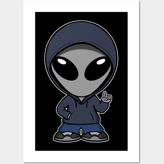 Gray Space Alien Character Pointing Up (v2) Wall Art by SpaceAlienTees